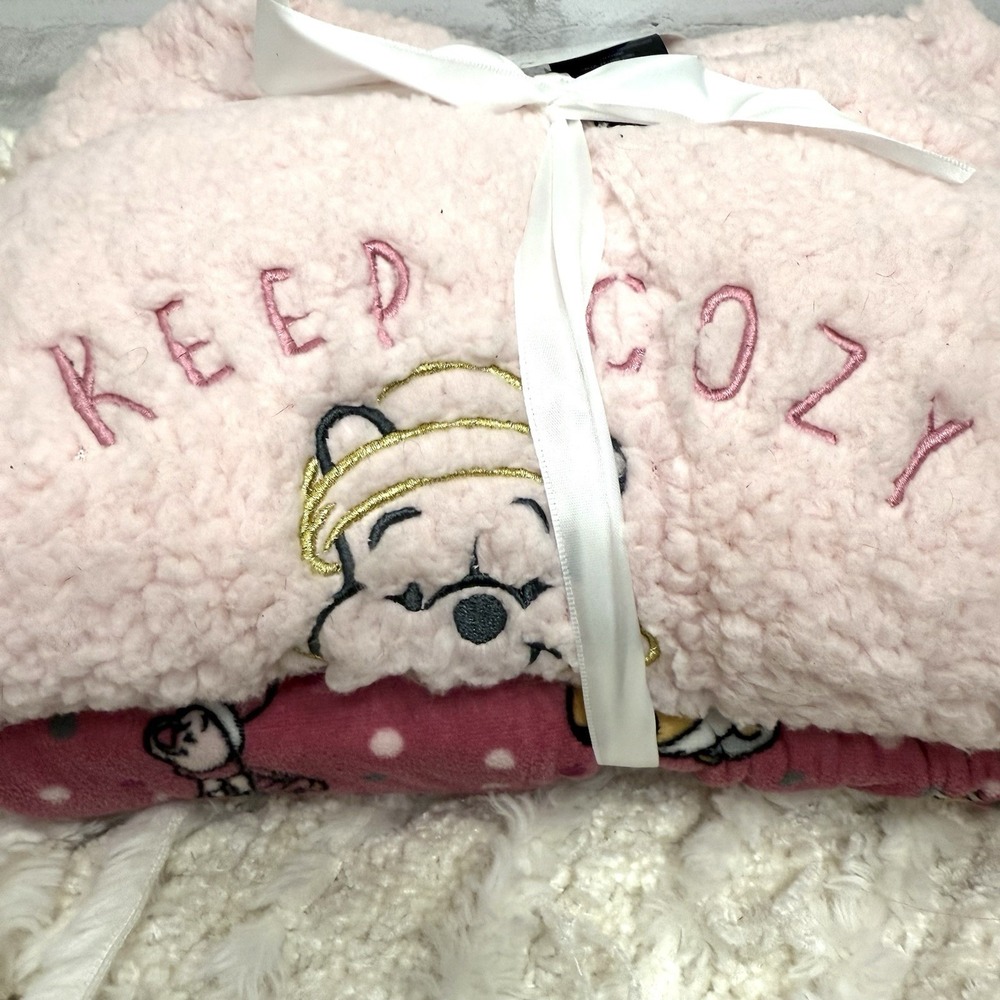 Disney Winnie the Pooh Womans 2XL 18/20 W Pink Fuzzy Fleece Sherpa Pajama Set - Picture 6 of 8